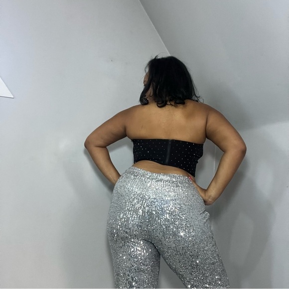 Baddie Silver Sequins Joggers Going Out Party Stretchy Pants Sporty Concert Glam - Picture 8 of 12